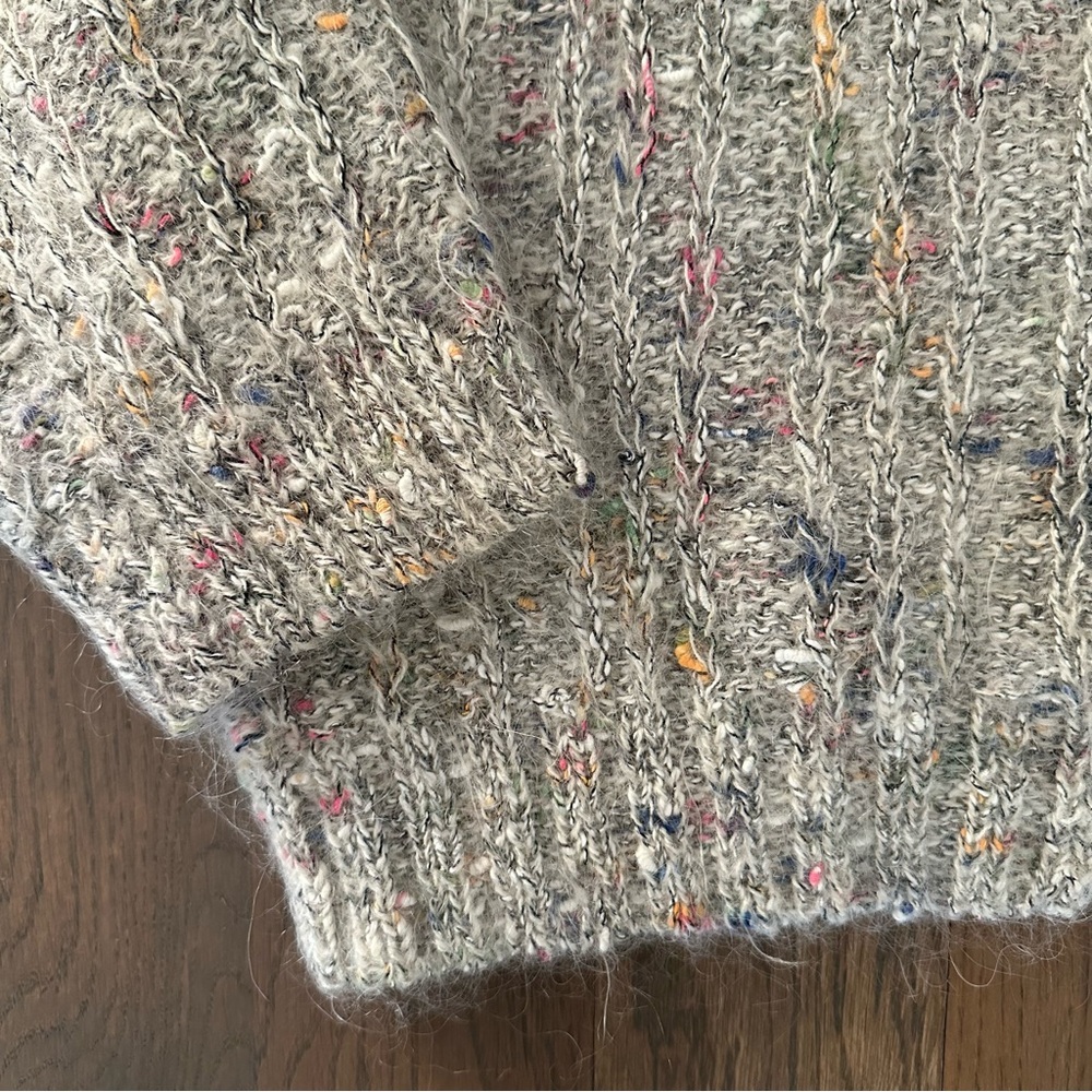 Vintage Mohair Blend Melange Knit Cardigan Sweater in Heather Oatmeal Large - Picture 5 of 8